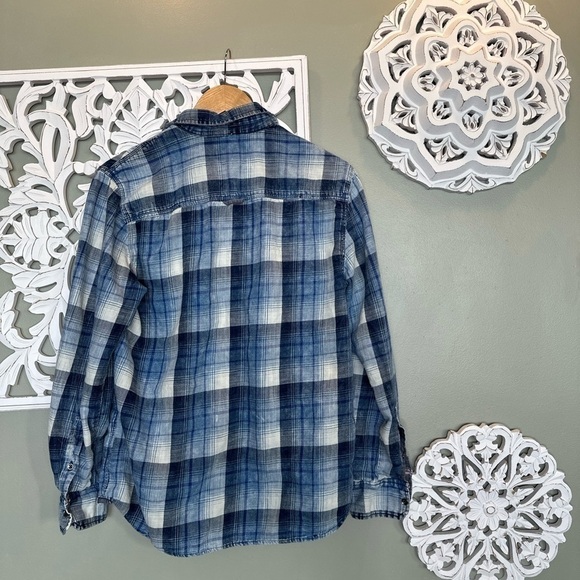 Flag and Anthem Blue Plaid Button Down Medium M - Picture 4 of 6